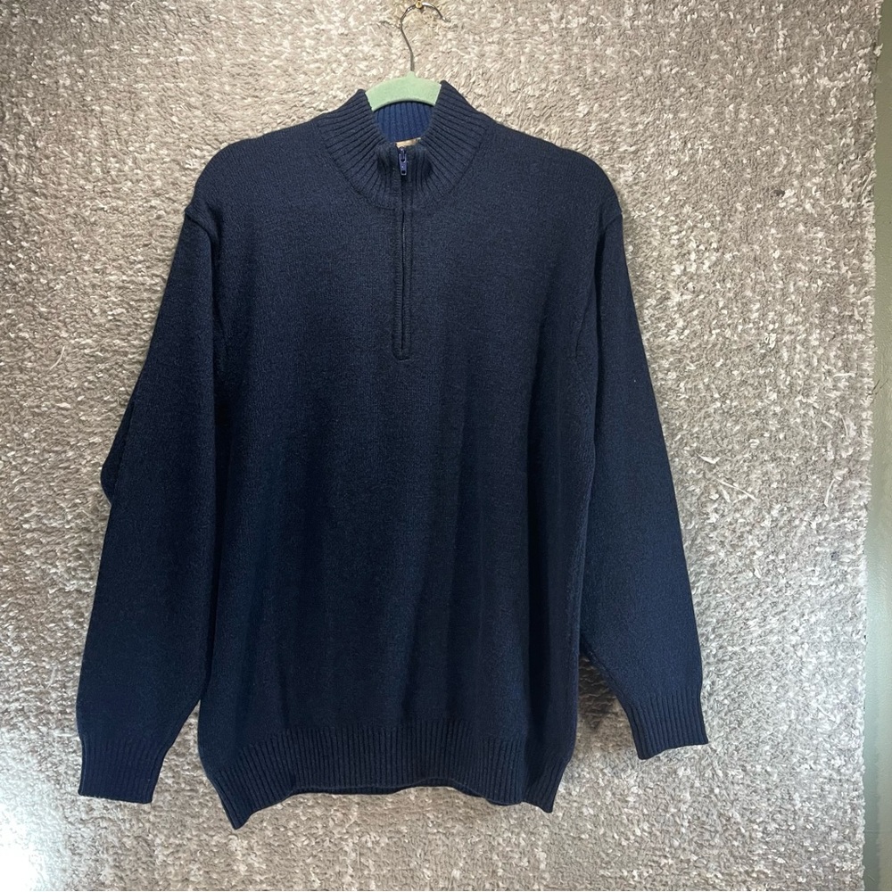 Roberto Ferrante Mens Size 52 Cashmere Quarter Zip Navy Blue Long Sleeve Preppy